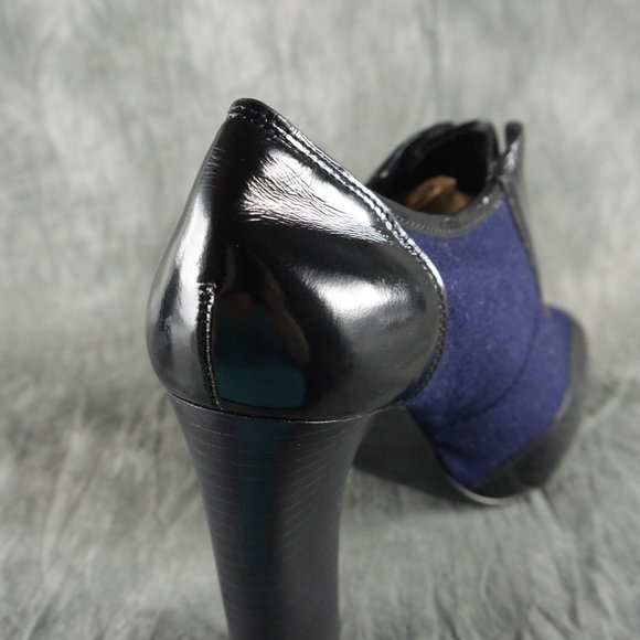 NEW $425 Tory Burch Leighton Black Patent Leather Blue Flannel Bootie Size 8 ANB - Picture 10 of 12